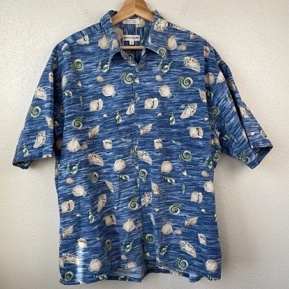 Pierre Cardin Seashell Button Down Shirt EUC